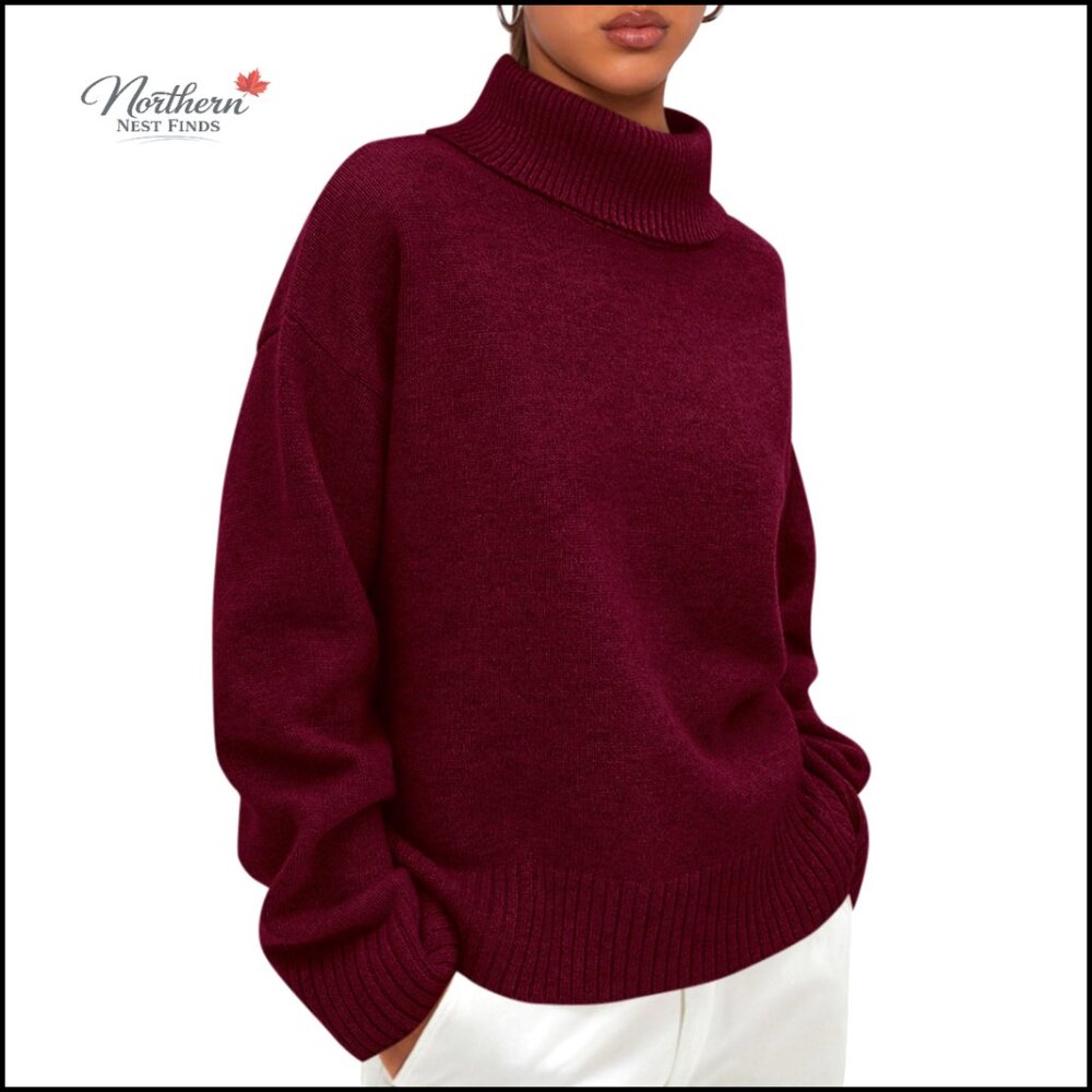 Chunky Knit Turtleneck Sweater, Loose Fit Pullover, Long Sleeve Winter Top